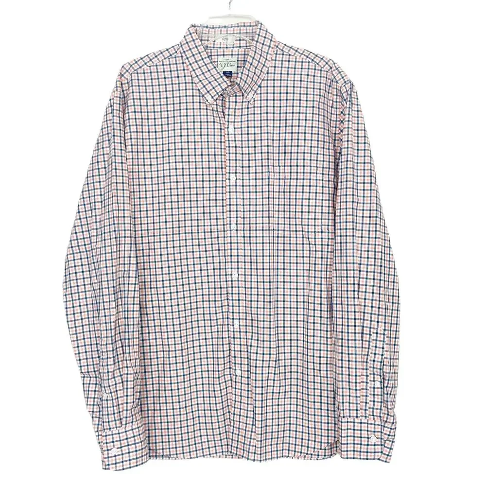 J. Crew Blue Orange Plaid Slim Fit Long Sleeve Button Down Sz XL